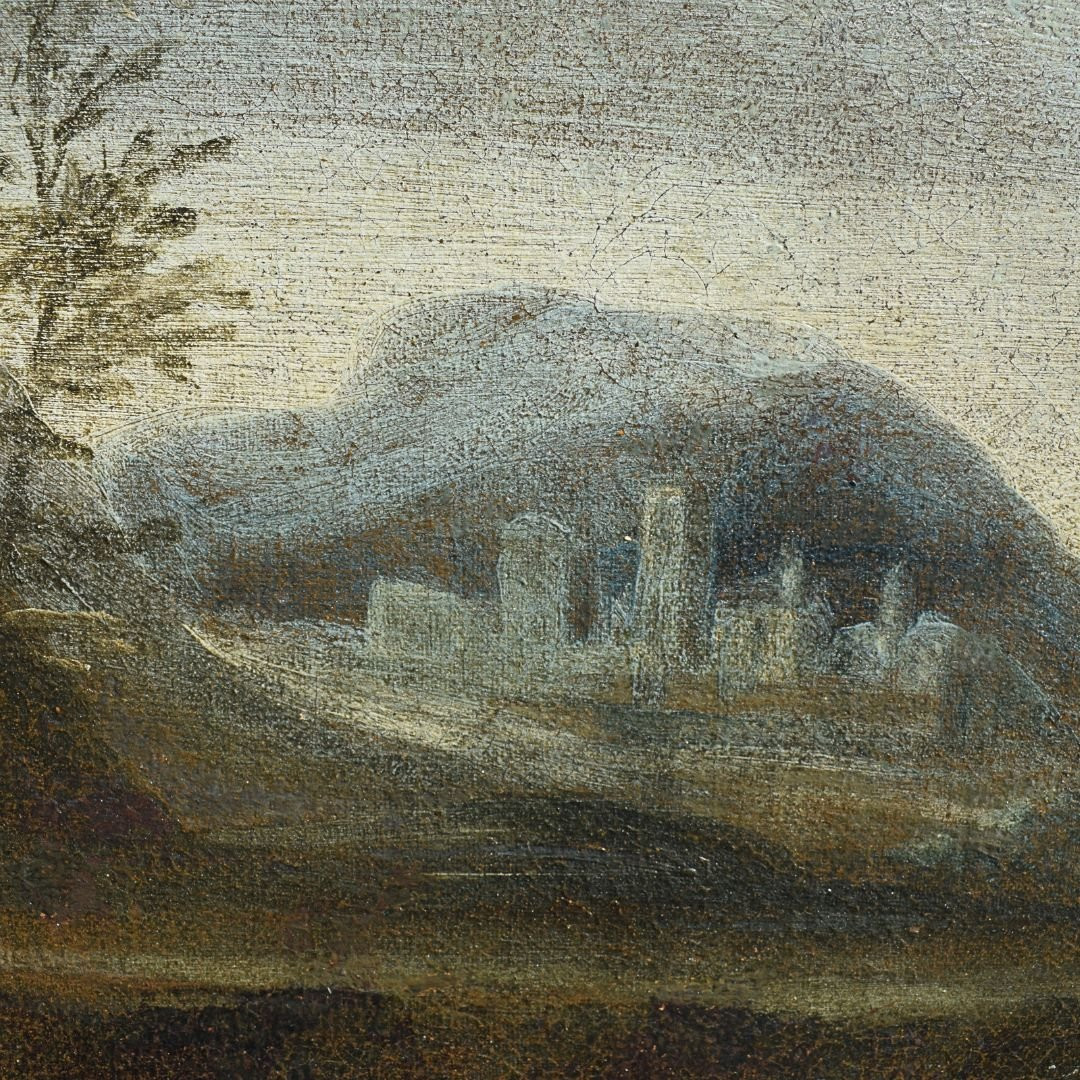 Antique Venetian Landscape Painting With Figures, Oil On Canvas, 18th Century, Venetian School-photo-2