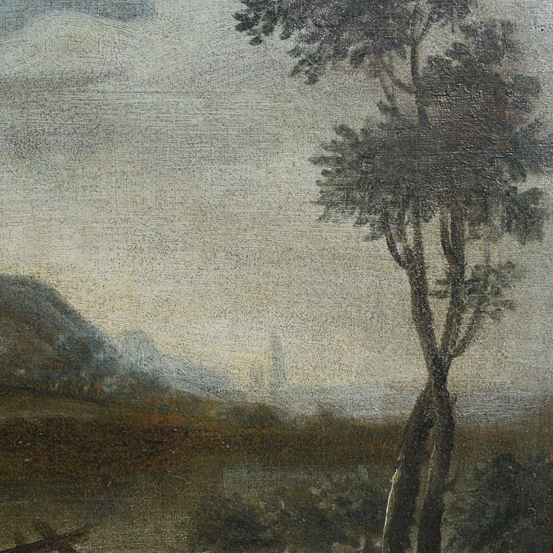 Antique Venetian Landscape Painting With Figures, Oil On Canvas, 18th Century, Venetian School-photo-3