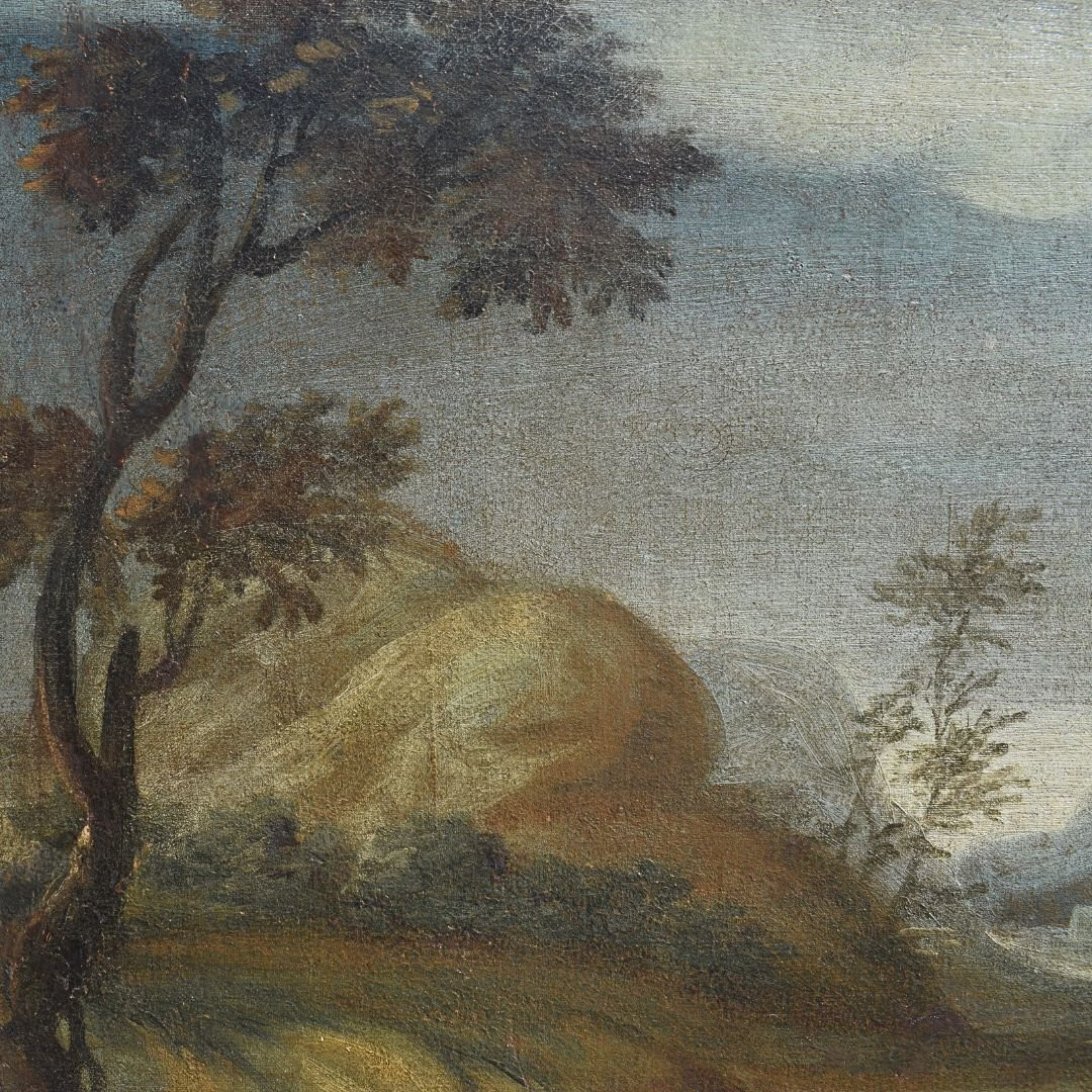 Antique Venetian Landscape Painting With Figures, Oil On Canvas, 18th Century, Venetian School-photo-4