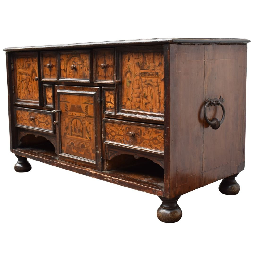 Stipo - Coin Cabinet Decorated With Village Scenes, 16th Century, Piedmont, Northern Italy-photo-3