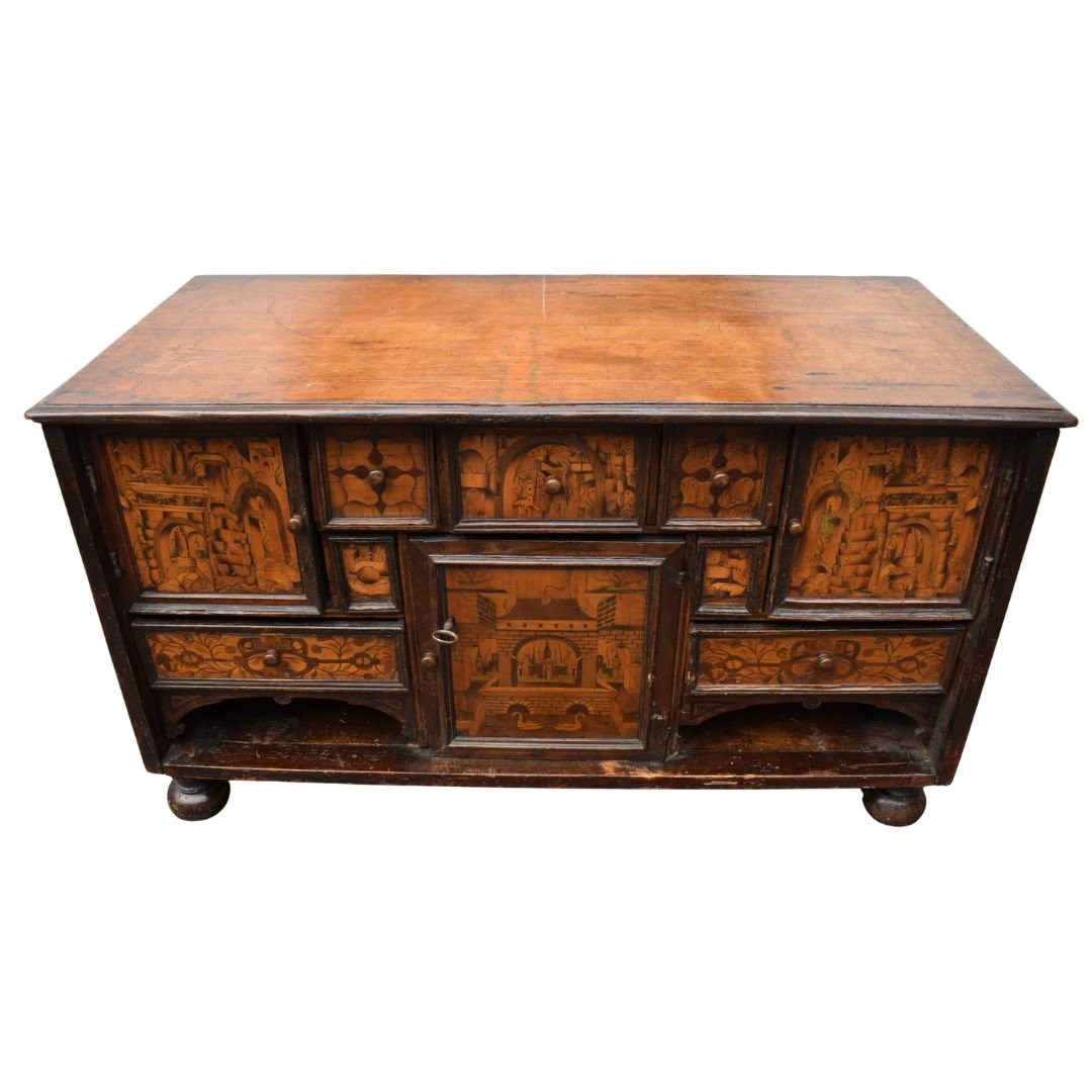 Stipo - Coin Cabinet Decorated With Village Scenes, 16th Century, Piedmont, Northern Italy-photo-4