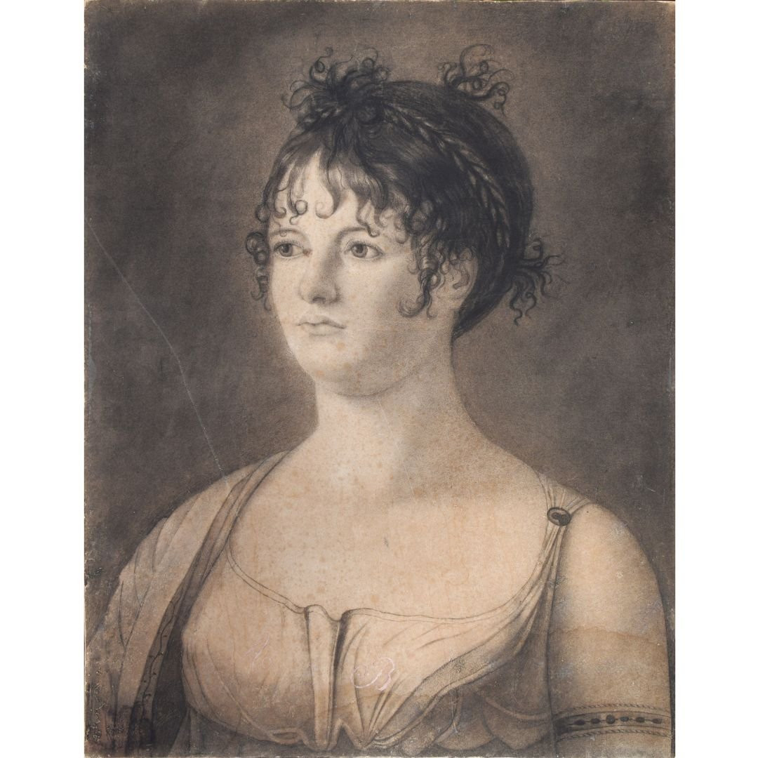 Charcoal Drawing, Early 19th Century, Portrait Of A Noblewoman-photo-2
