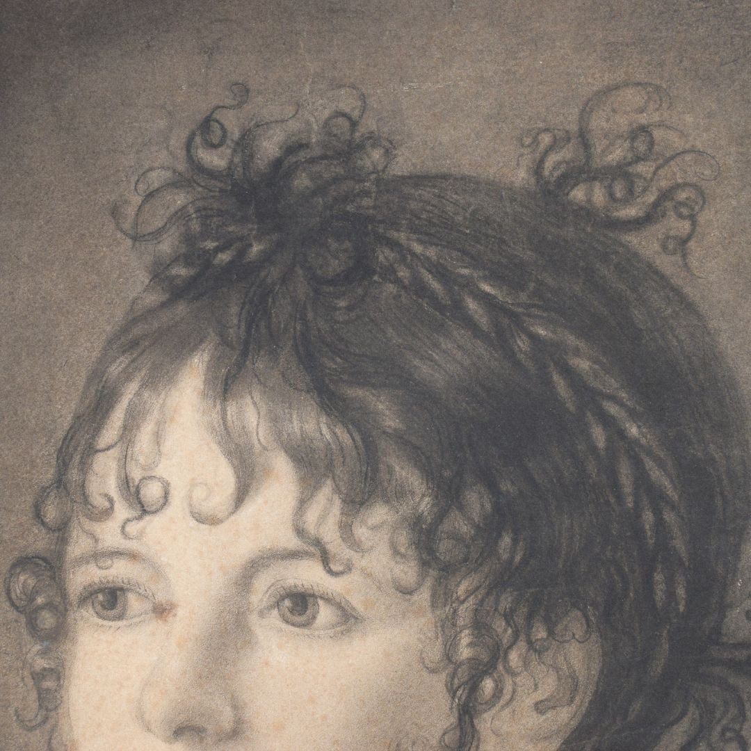 Charcoal Drawing, Early 19th Century, Portrait Of A Noblewoman-photo-3