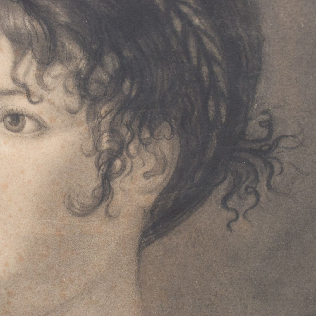 Charcoal Drawing, Early 19th Century, Portrait Of A Noblewoman-photo-4