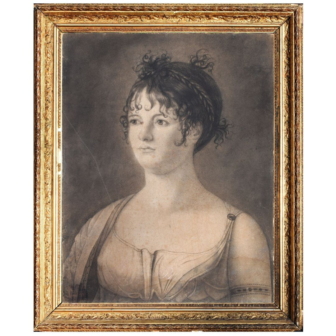 Charcoal Drawing, Early 19th Century, Portrait Of A Noblewoman