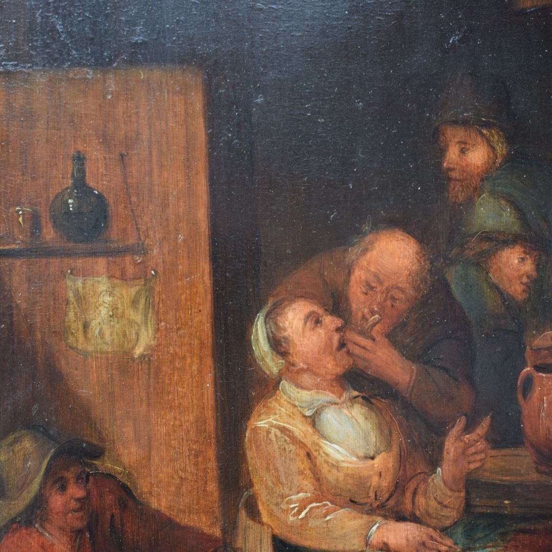 Tableau flamand, Le dentiste, début du XVIIIe siècle-photo-4