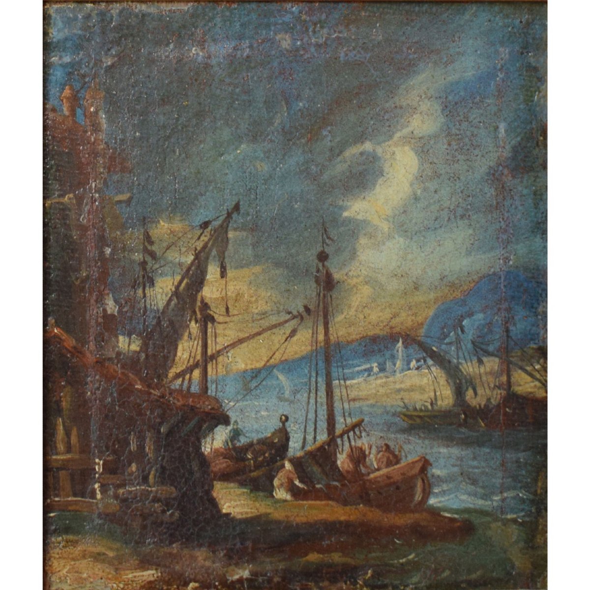 Capriccio vénitien avec des bateaux dans le port, XVIIIe siècle, tableau-photo-2