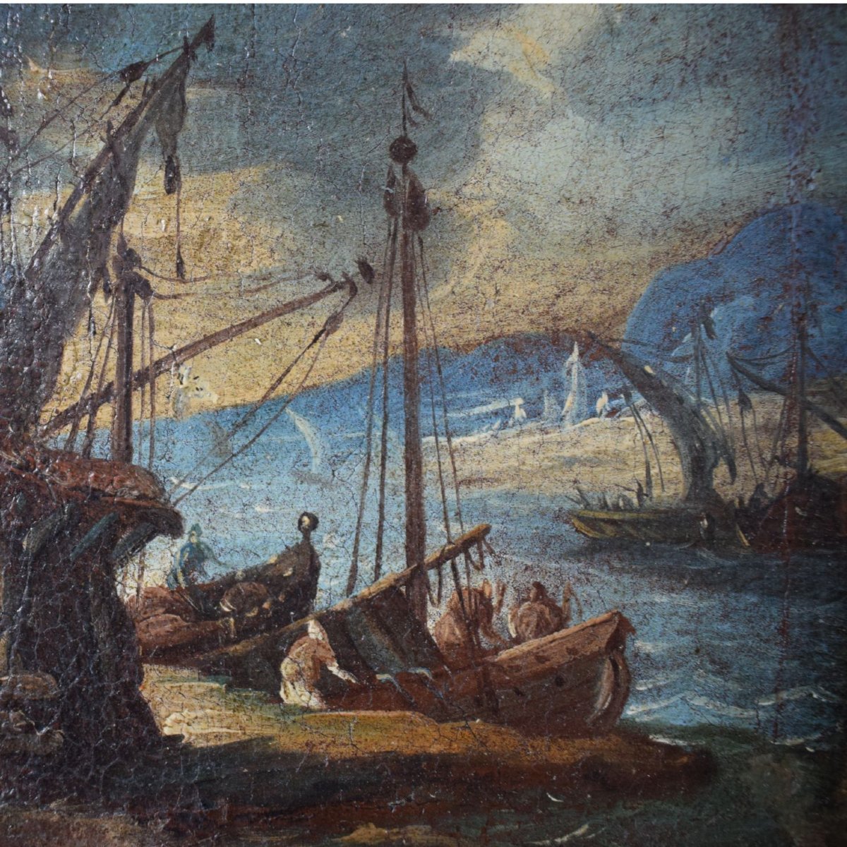 Capriccio vénitien avec des bateaux dans le port, XVIIIe siècle, tableau-photo-3