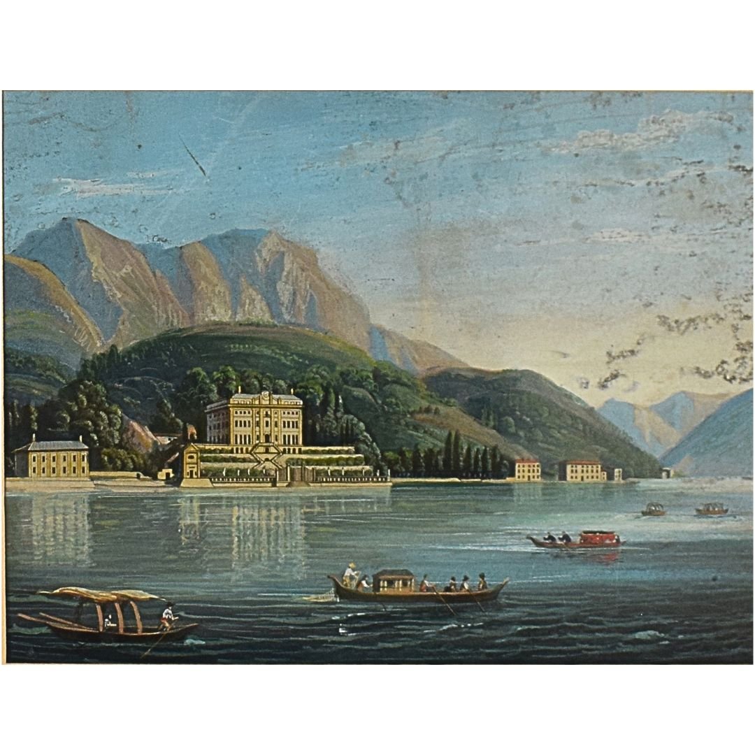 Tempera On Paper Depicting Villa Sommariva (now Villa Carlotta), Lake Como, Second Half-photo-2
