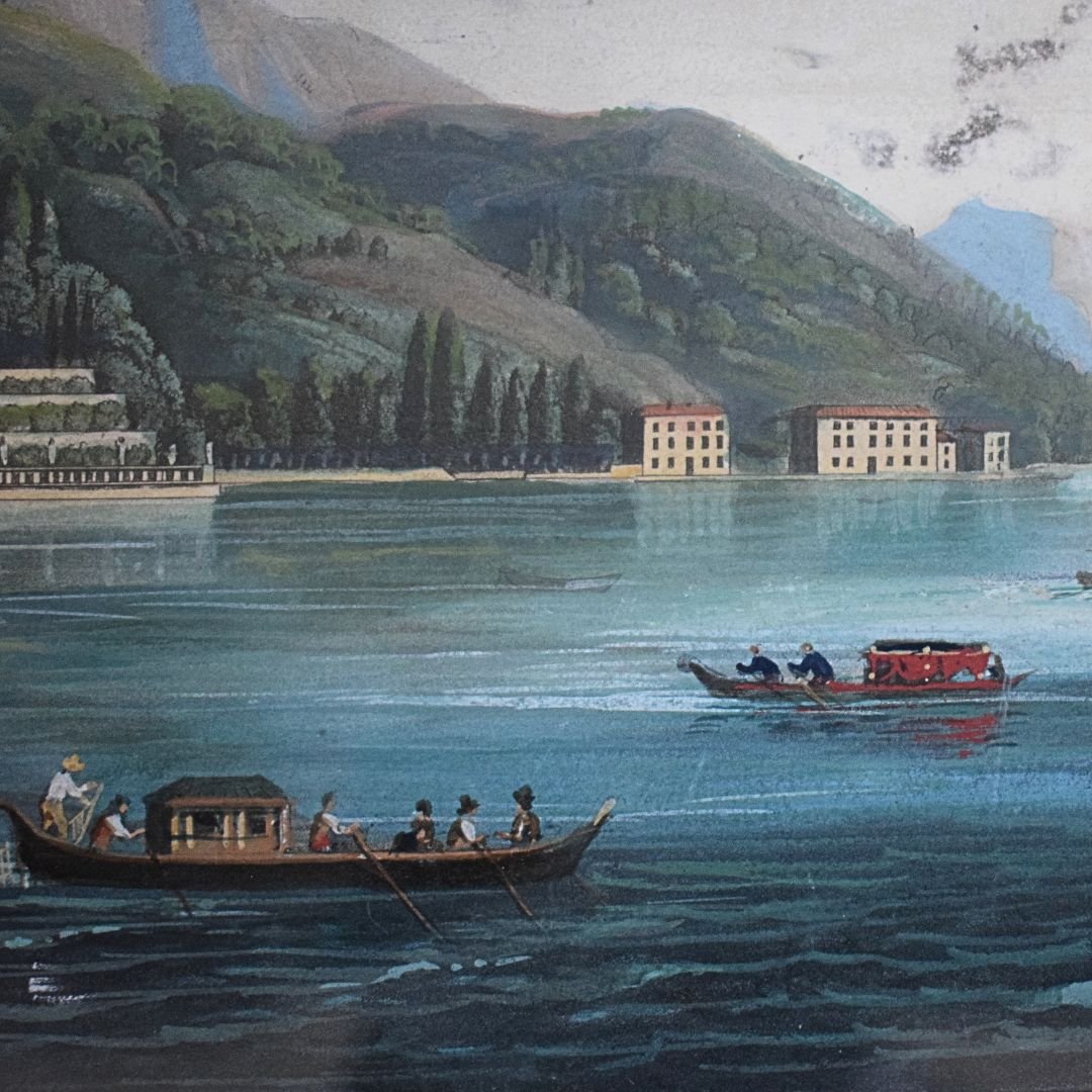 Tempera On Paper Depicting Villa Sommariva (now Villa Carlotta), Lake Como, Second Half-photo-1