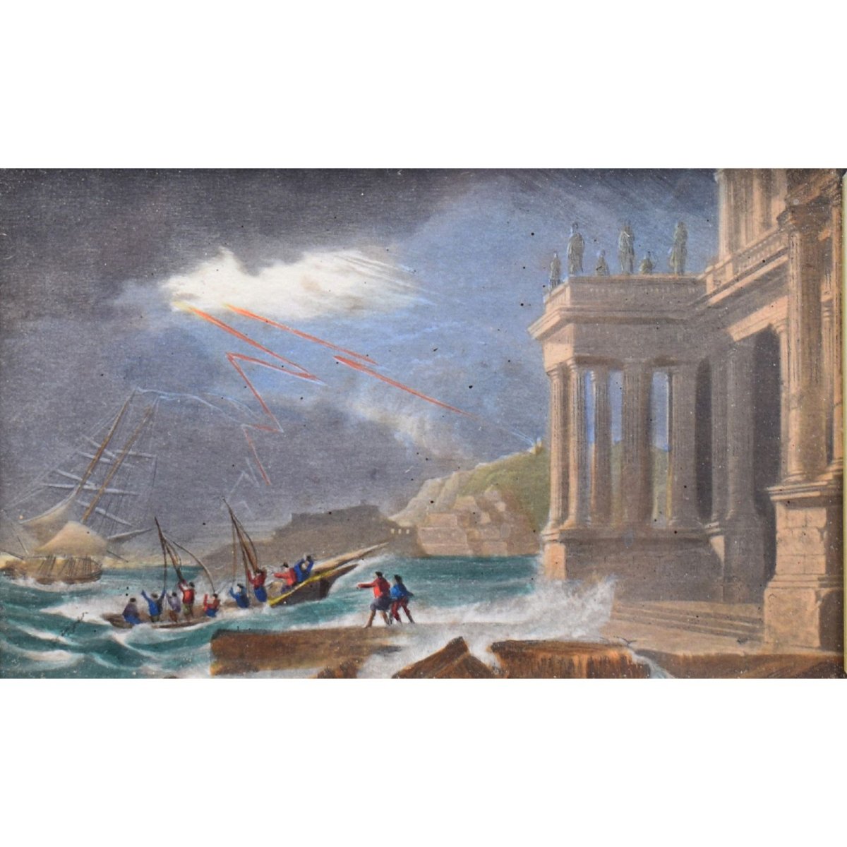 Caprice architectural avec tempête maritime, gouache de la fin du XVIIIe siècle-photo-2