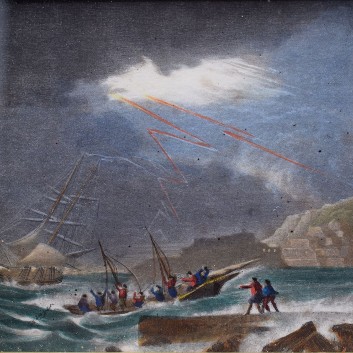 Caprice architectural avec tempête maritime, gouache de la fin du XVIIIe siècle-photo-3