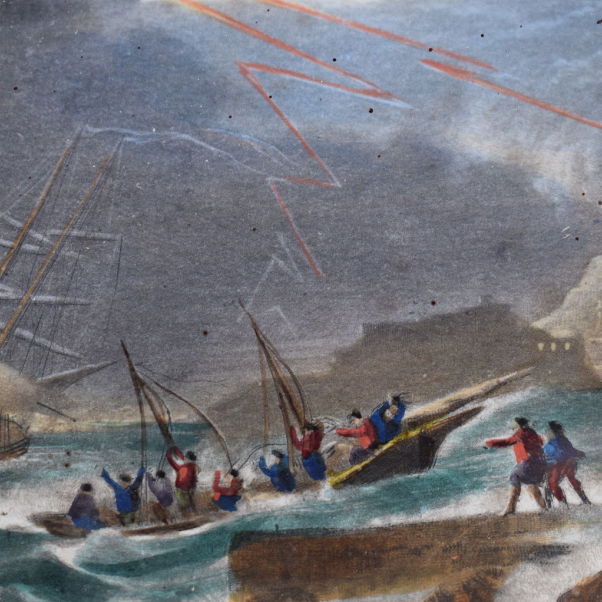 Caprice architectural avec tempête maritime, gouache de la fin du XVIIIe siècle-photo-4