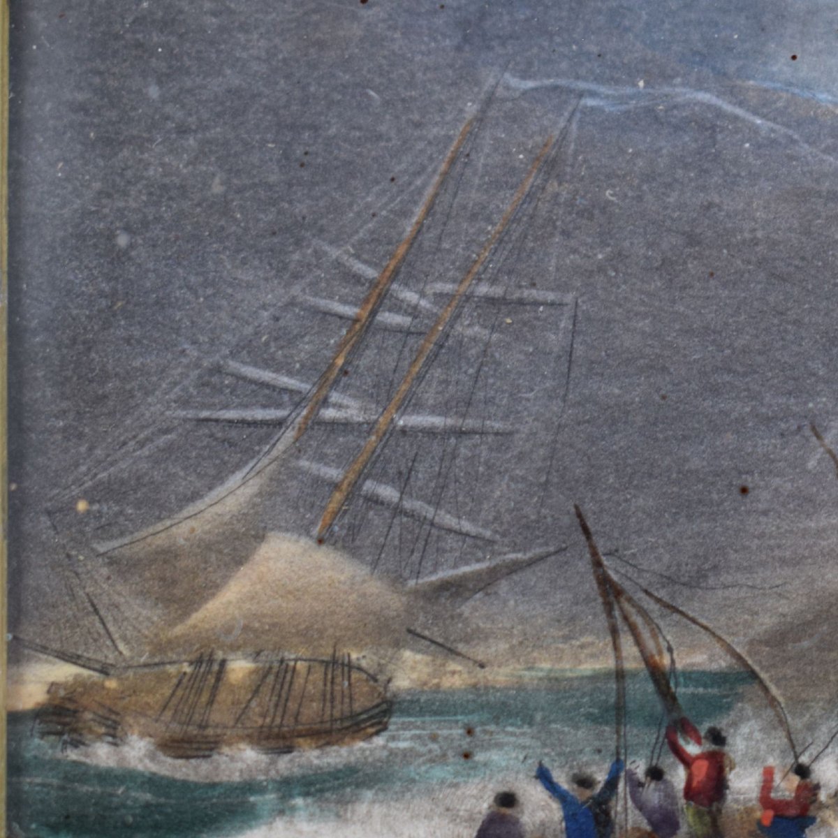 Caprice architectural avec tempête maritime, gouache de la fin du XVIIIe siècle-photo-3