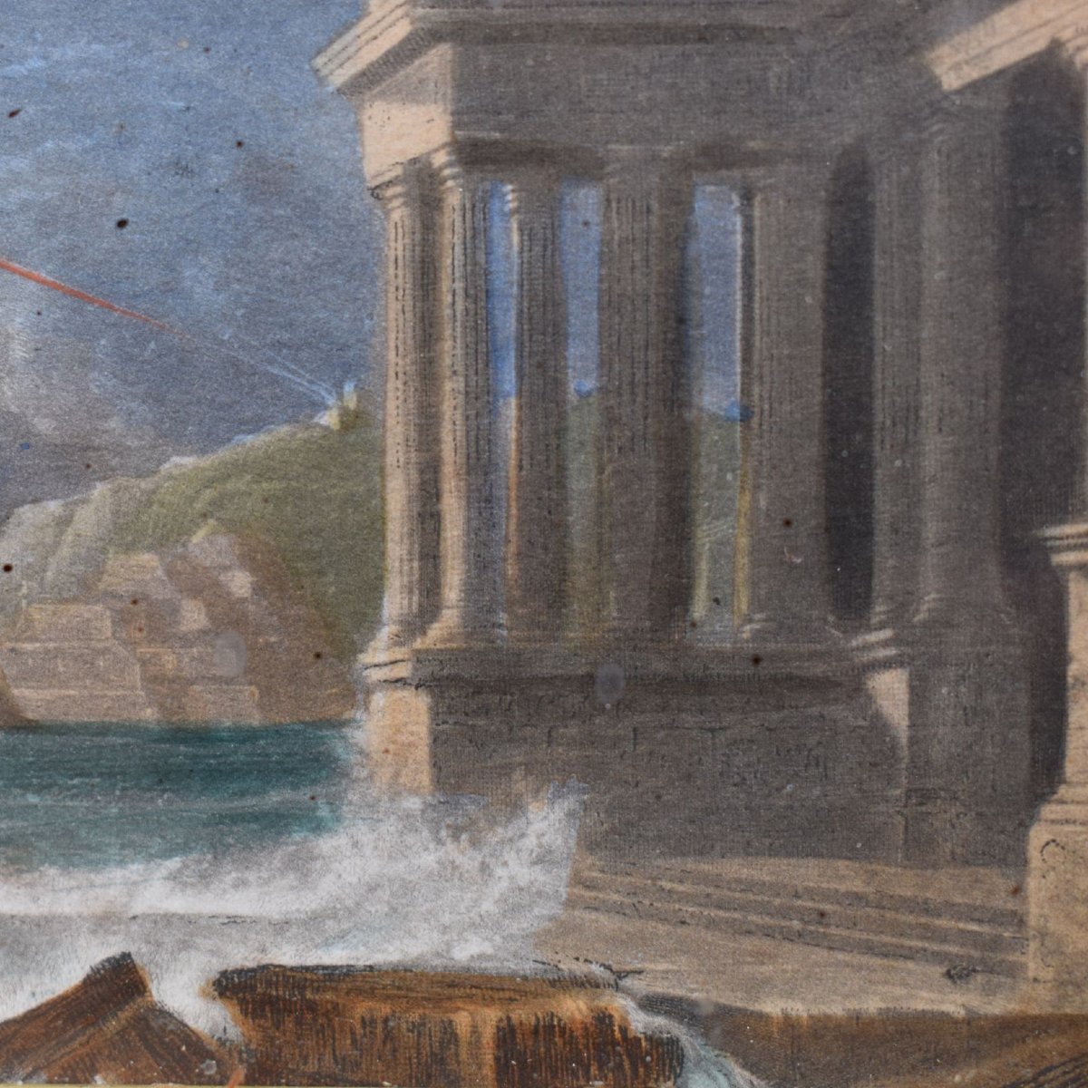 Caprice architectural avec tempête maritime, gouache de la fin du XVIIIe siècle-photo-4