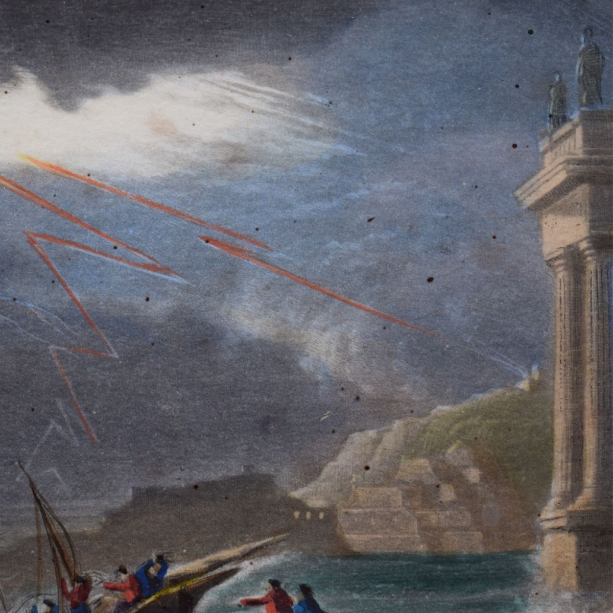 Caprice architectural avec tempête maritime, gouache de la fin du XVIIIe siècle-photo-5