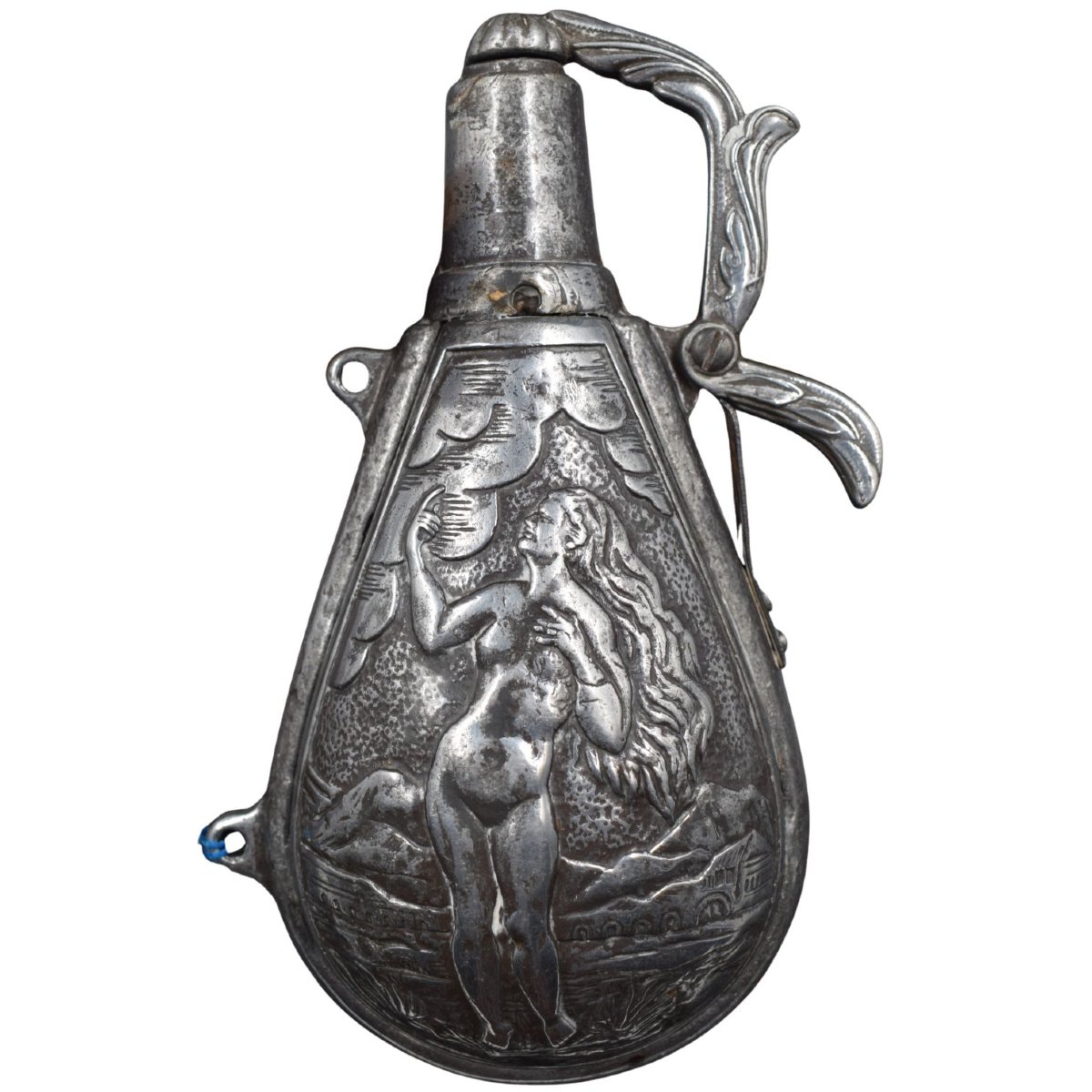 A Flask For Gunpowder Made Of Stamped And Chiseled Iron, Decorated With Mythological Figures