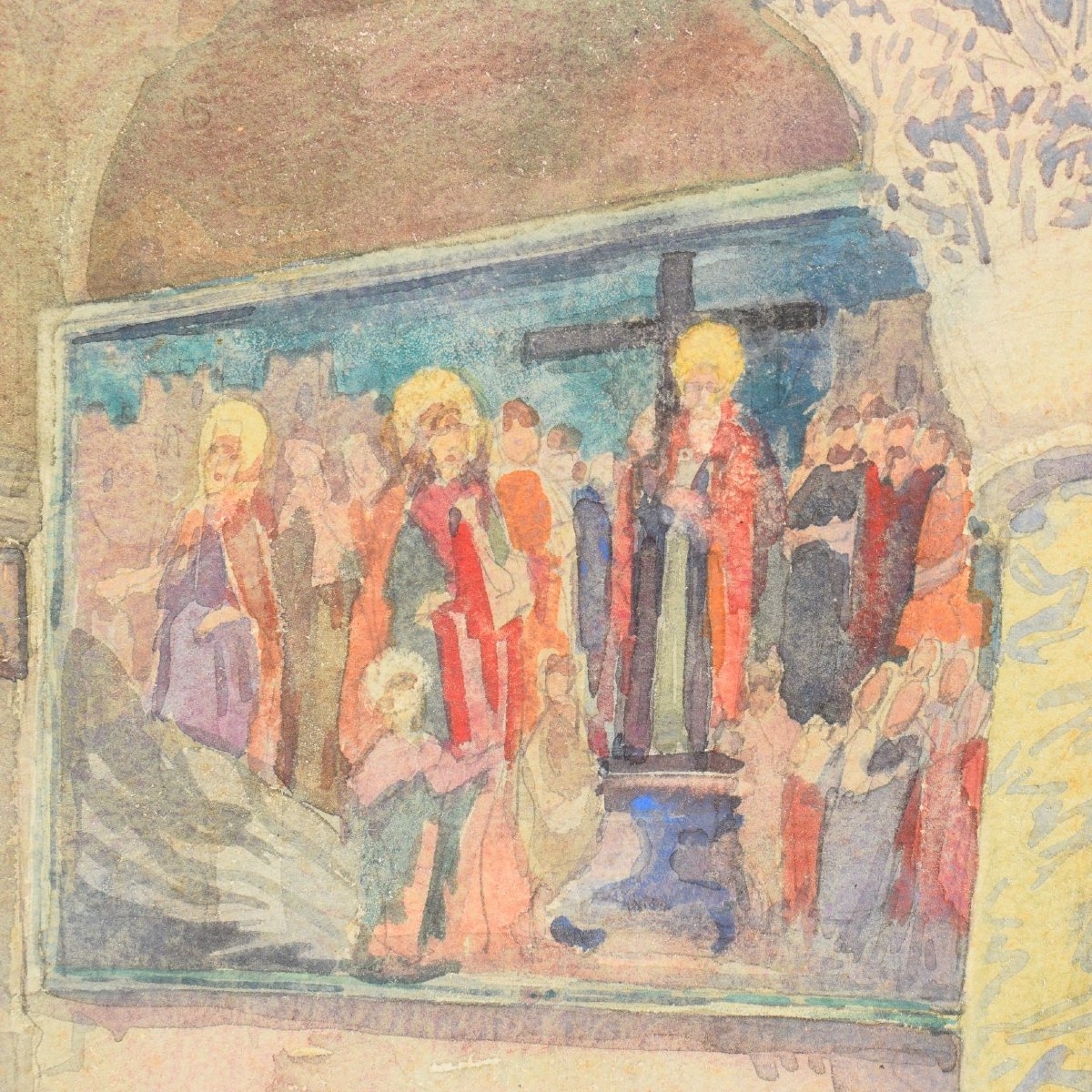 Aquarelle orientaliste Intérieur de la chapelle Sainte-Hélène, basilique du Saint-Sépulcre 1932-photo-4