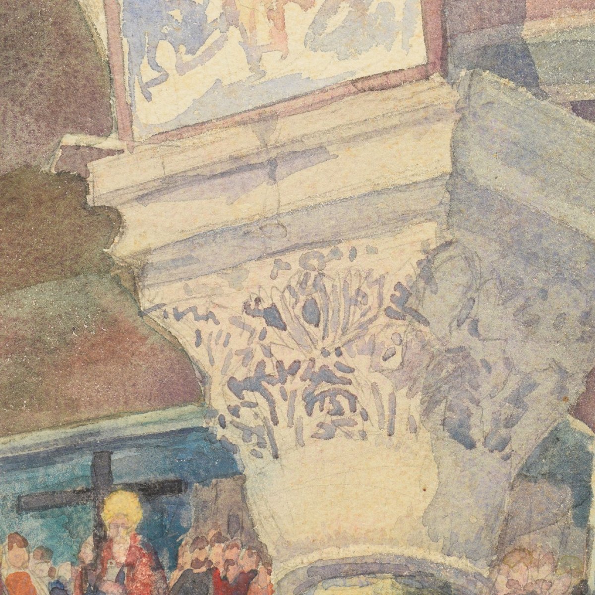 Aquarelle orientaliste Intérieur de la chapelle Sainte-Hélène, basilique du Saint-Sépulcre 1932-photo-1