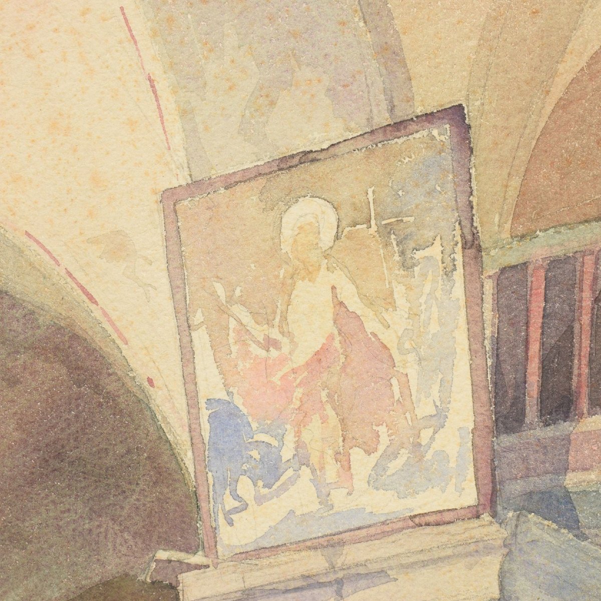 Aquarelle orientaliste Intérieur de la chapelle Sainte-Hélène, basilique du Saint-Sépulcre 1932-photo-2