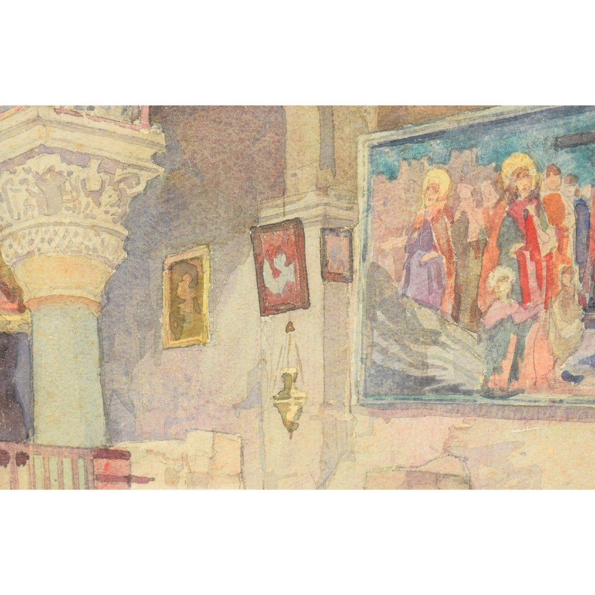Aquarelle orientaliste Intérieur de la chapelle Sainte-Hélène, basilique du Saint-Sépulcre 1932-photo-3