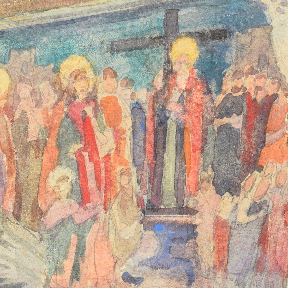 Aquarelle orientaliste Intérieur de la chapelle Sainte-Hélène, basilique du Saint-Sépulcre 1932-photo-7