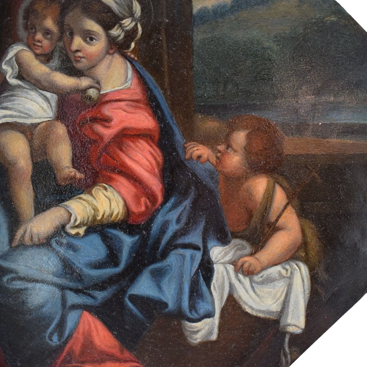 Cuivre du XVIIe siècle : La Sainte Famille avec le petit saint Jean, d'après Carracci-photo-4