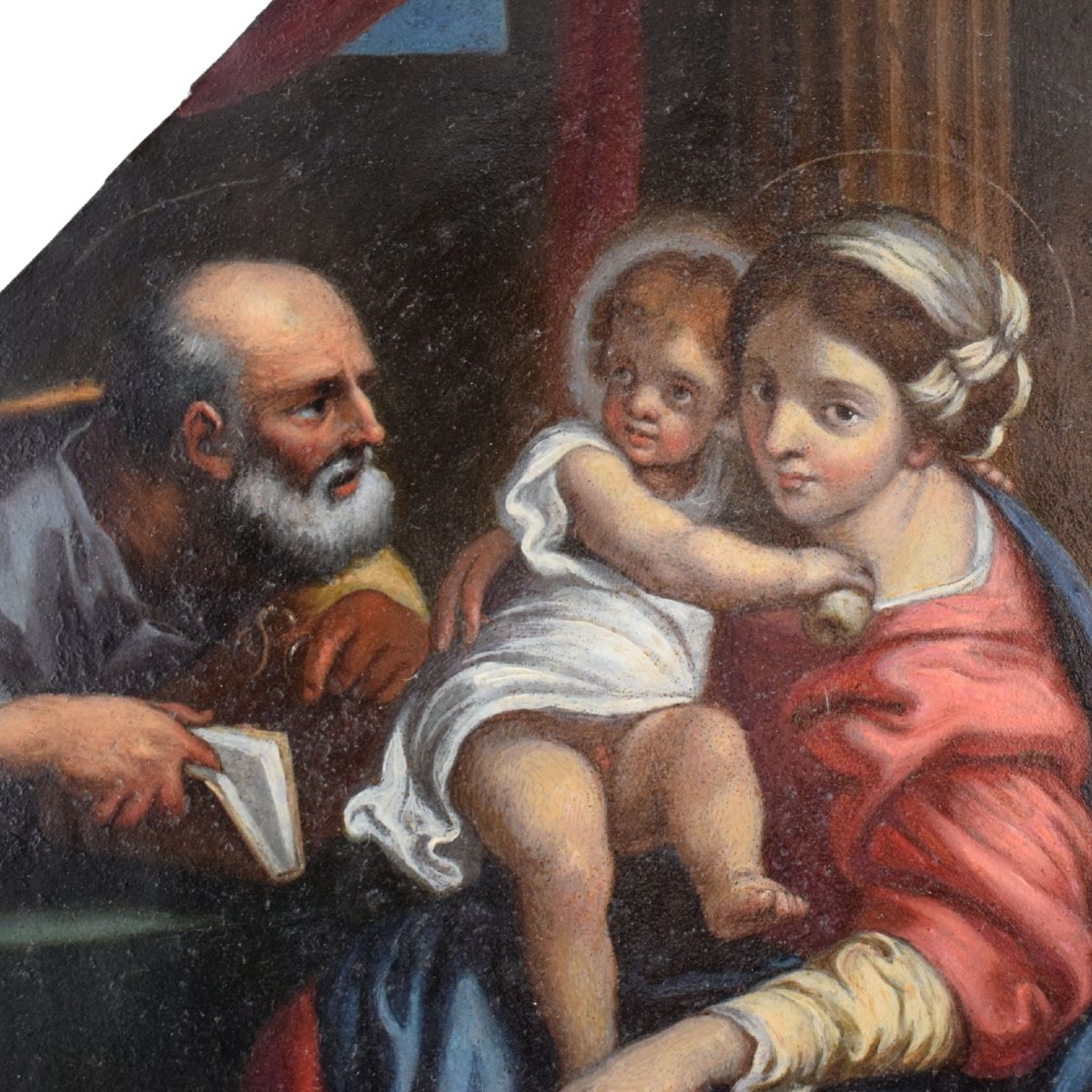 Cuivre du XVIIe siècle : La Sainte Famille avec le petit saint Jean, d'après Carracci-photo-1