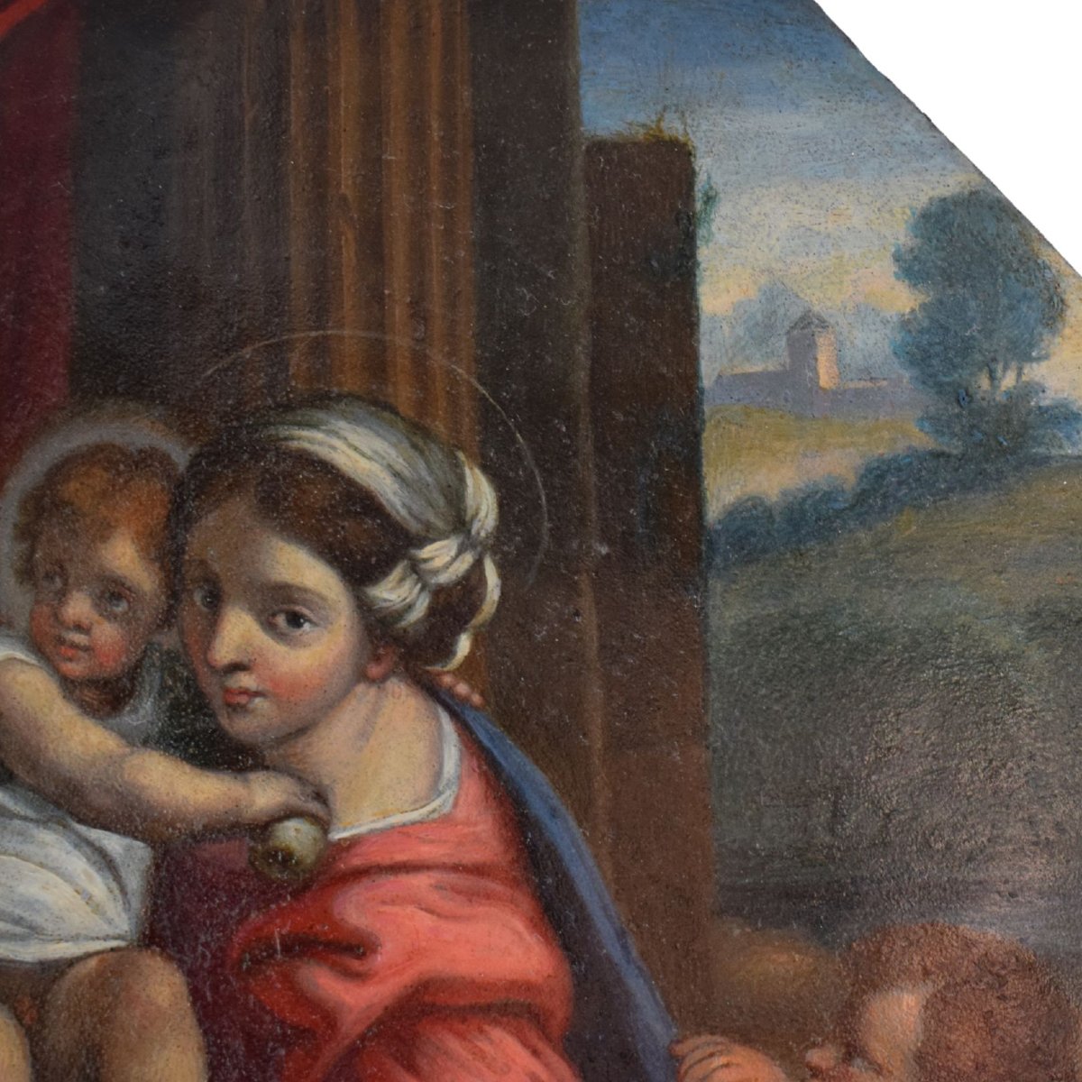 Cuivre du XVIIe siècle : La Sainte Famille avec le petit saint Jean, d'après Carracci-photo-2