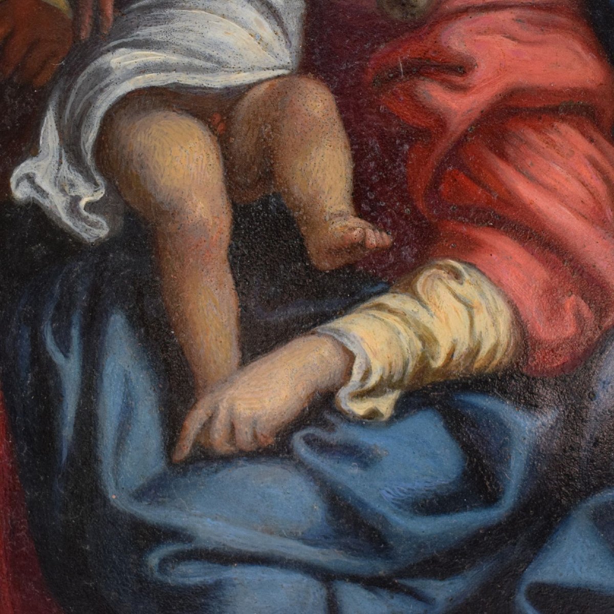 Cuivre du XVIIe siècle : La Sainte Famille avec le petit saint Jean, d'après Carracci-photo-3
