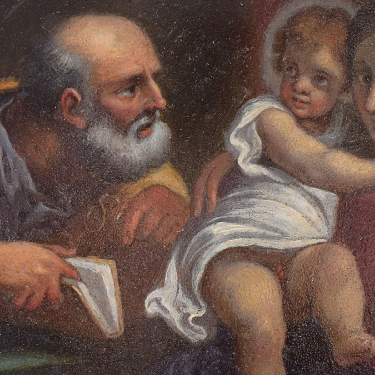 Cuivre du XVIIe siècle : La Sainte Famille avec le petit saint Jean, d'après Carracci-photo-5