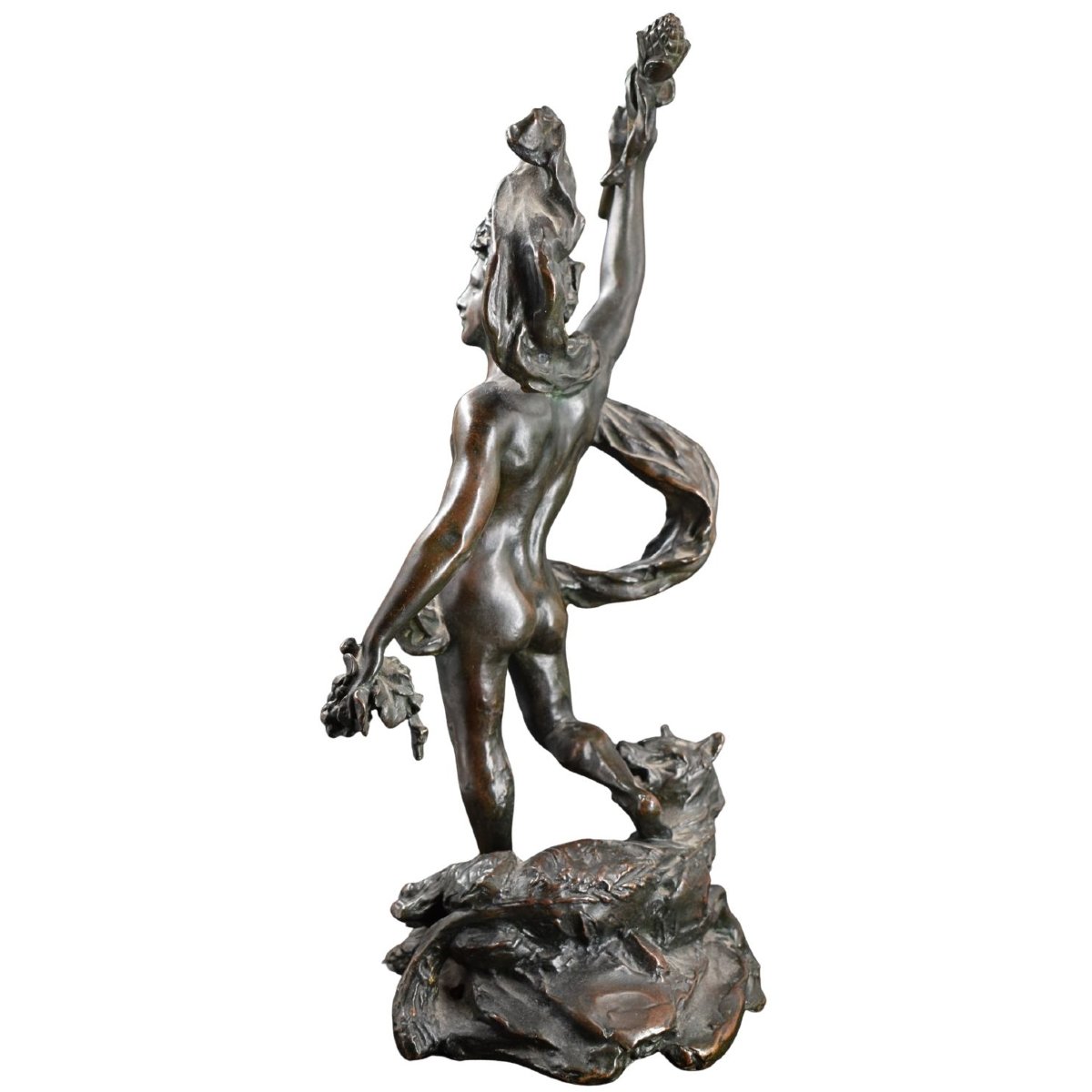 Bacchus With A Panther, Grapes, And A Thyrsus – Italian Bronze, 19th Century-photo-3