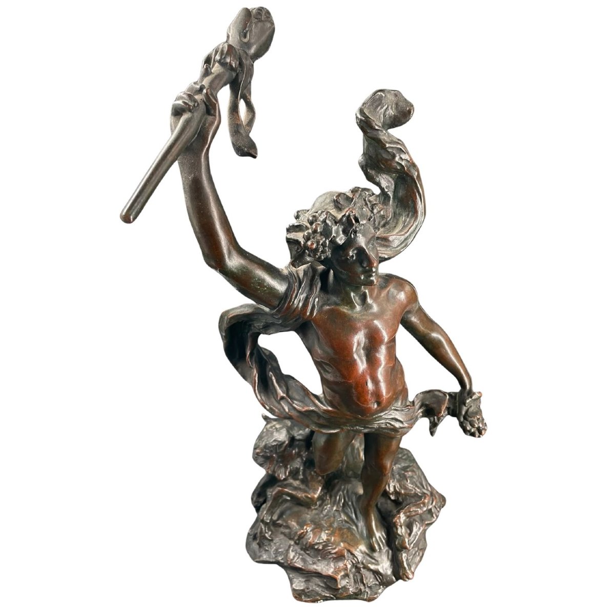 Bacchus With A Panther, Grapes, And A Thyrsus – Italian Bronze, 19th Century-photo-1