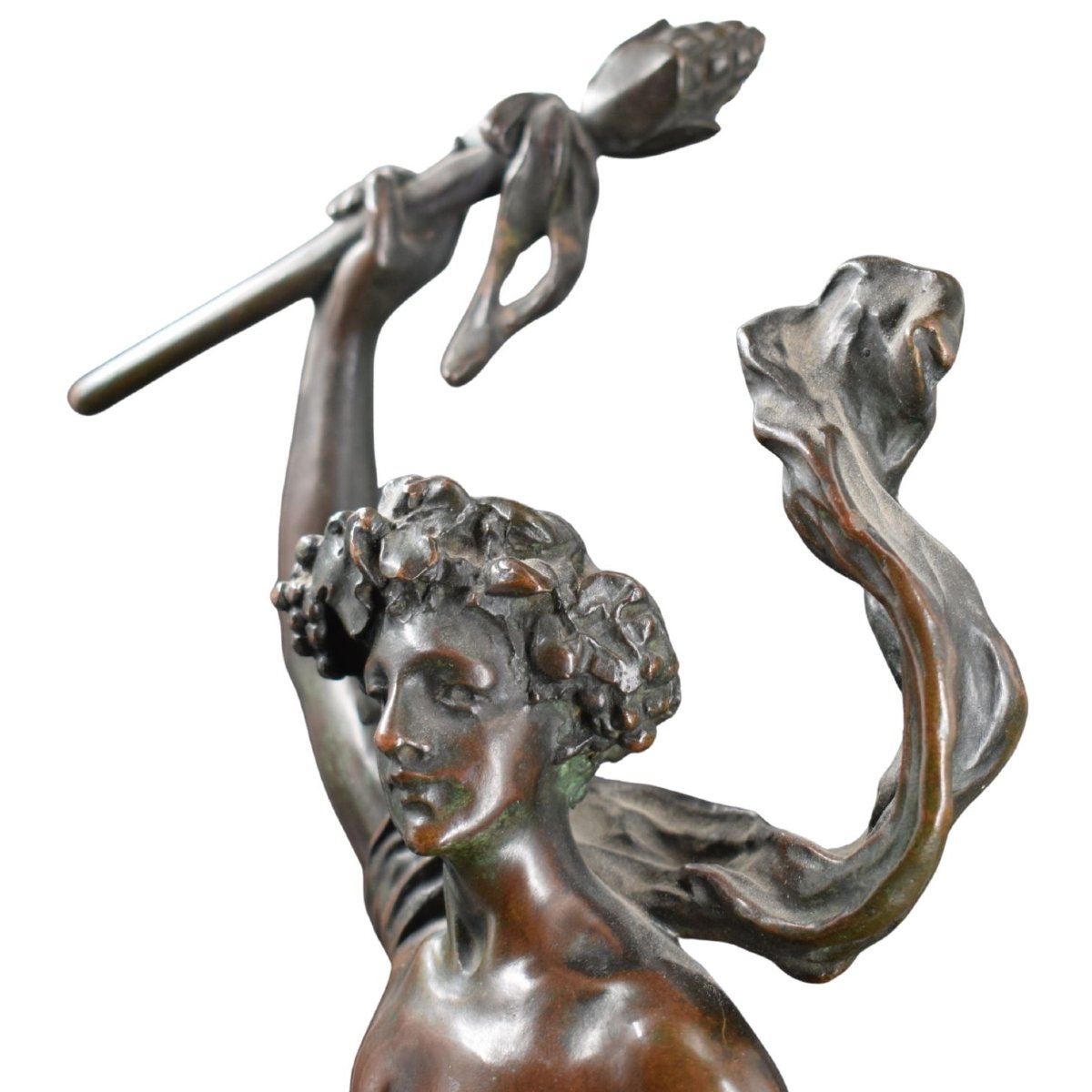 Bacchus With A Panther, Grapes, And A Thyrsus – Italian Bronze, 19th Century-photo-2