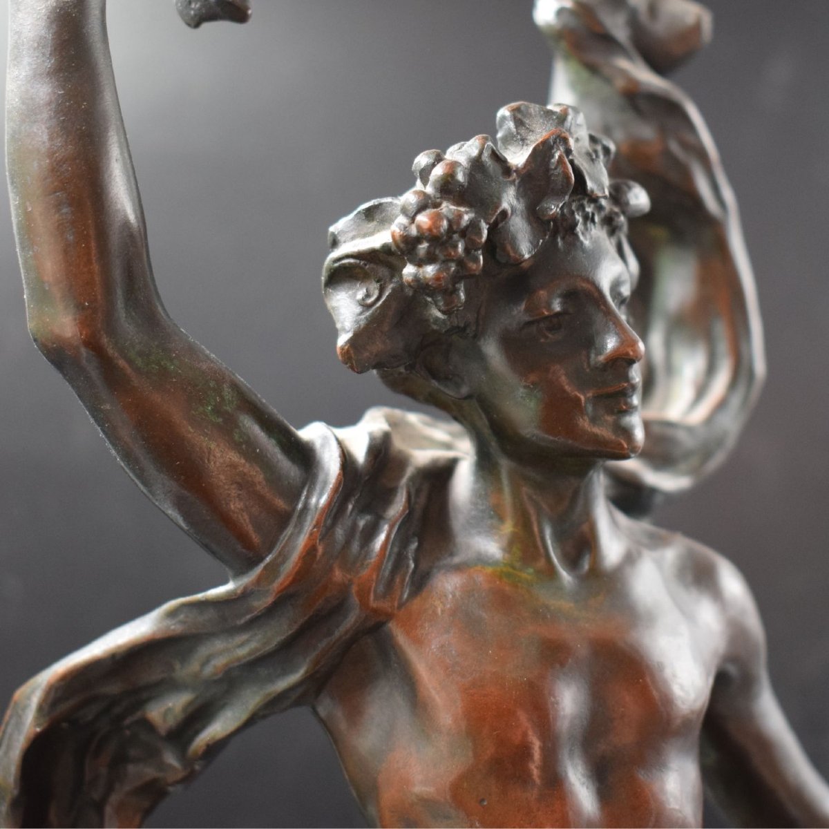 Bacchus With A Panther, Grapes, And A Thyrsus – Italian Bronze, 19th Century-photo-3