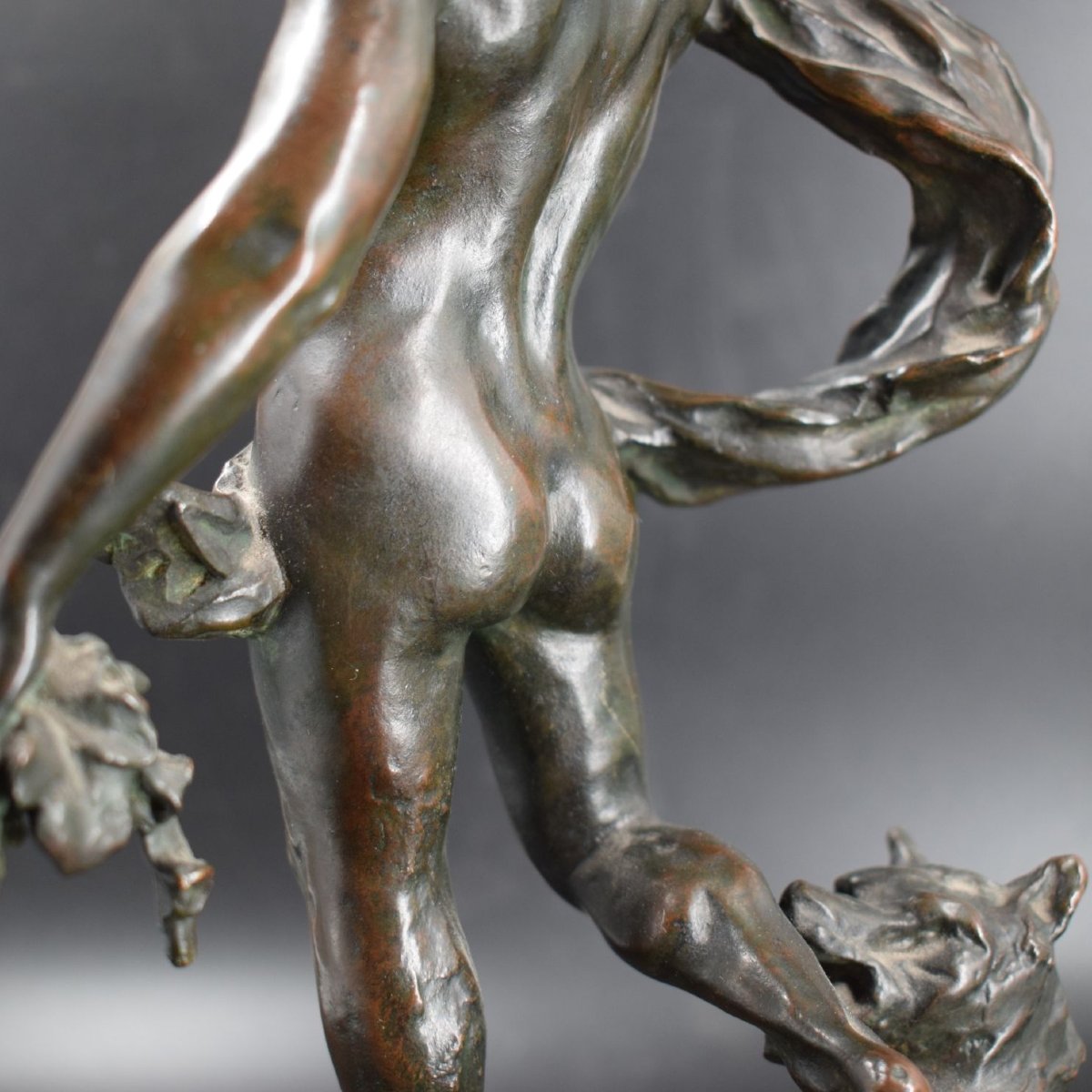 Bacchus With A Panther, Grapes, And A Thyrsus – Italian Bronze, 19th Century-photo-4