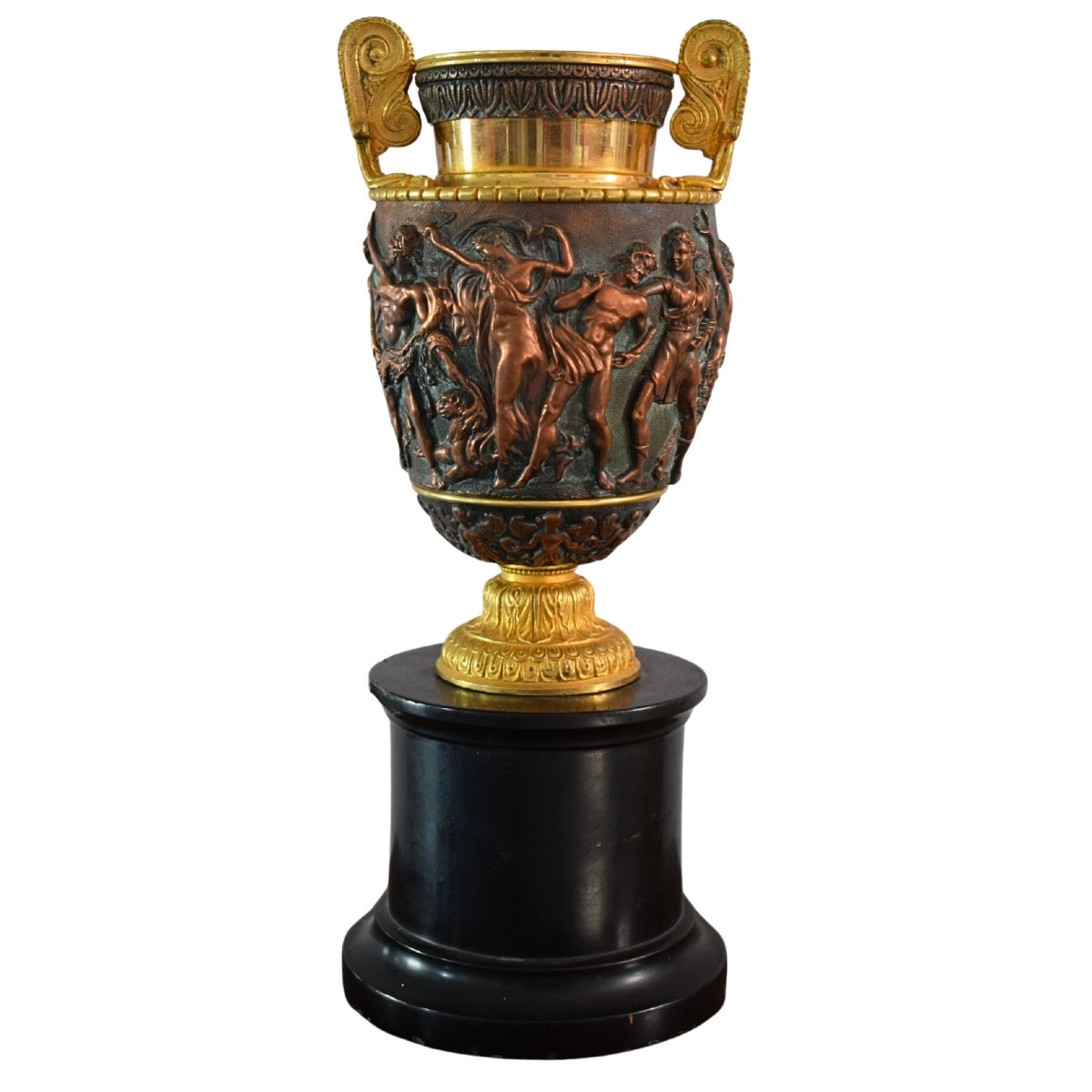Pair Of Gilded And Patinated Bronze And Copper Cups Depicting Mythological Scenes, 19th-century France-photo-3