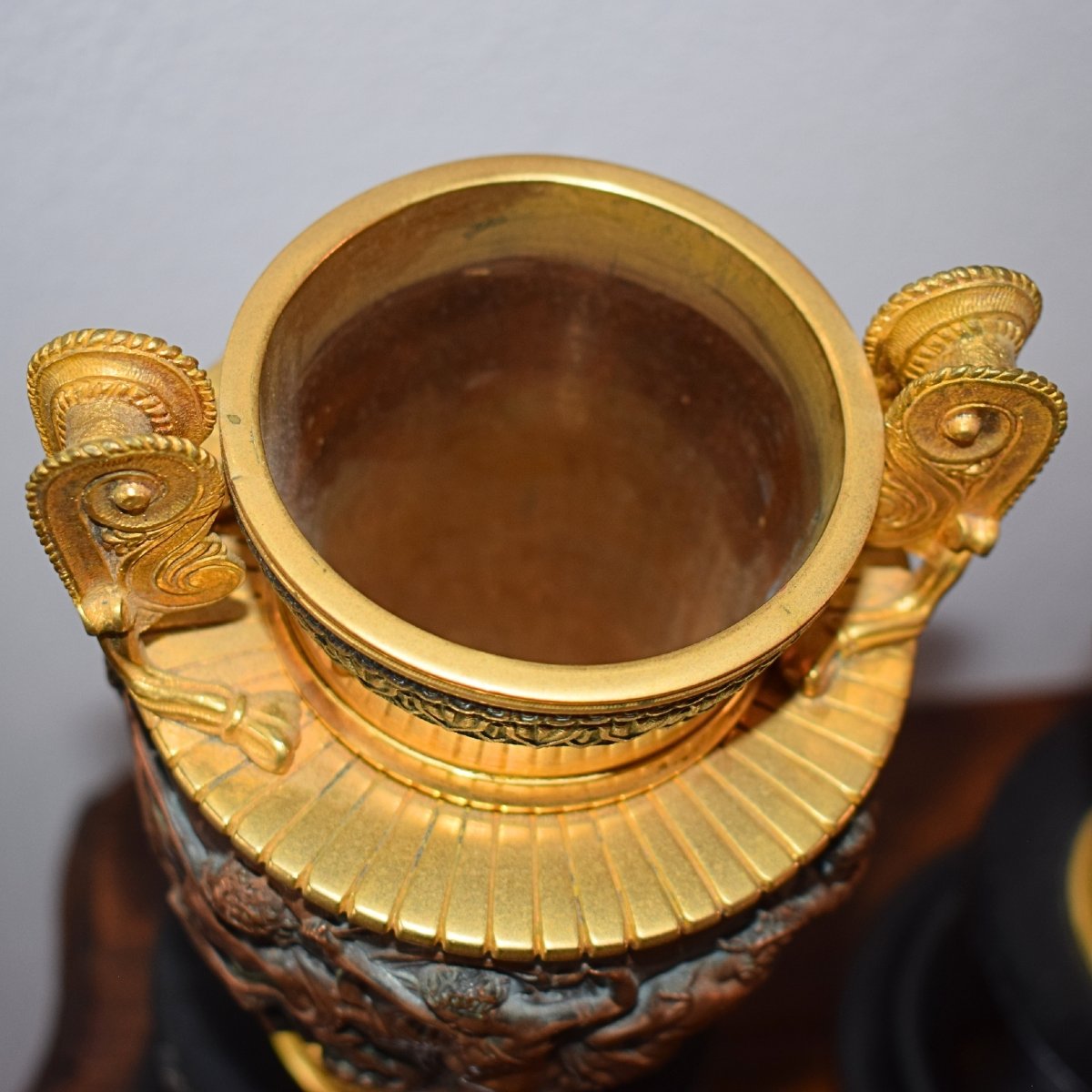 Pair Of Gilded And Patinated Bronze And Copper Cups Depicting Mythological Scenes, 19th-century France-photo-4