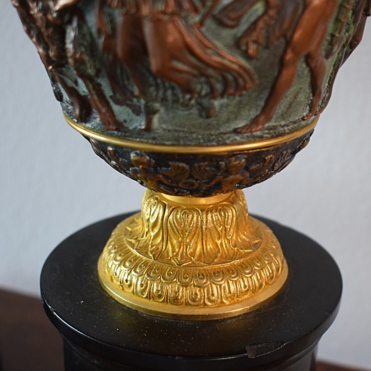 Pair Of Gilded And Patinated Bronze And Copper Cups Depicting Mythological Scenes, 19th-century France-photo-5