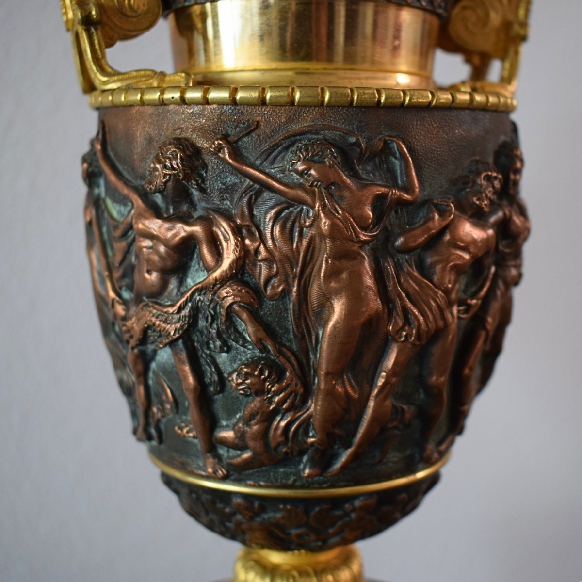 Pair Of Gilded And Patinated Bronze And Copper Cups Depicting Mythological Scenes, 19th-century France-photo-6
