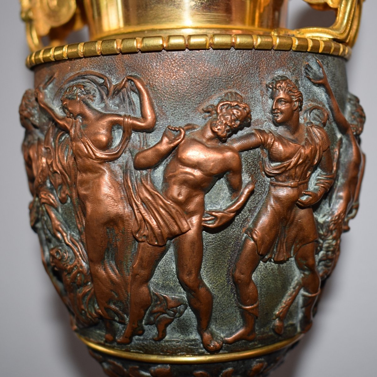 Pair Of Gilded And Patinated Bronze And Copper Cups Depicting Mythological Scenes, 19th-century France-photo-8
