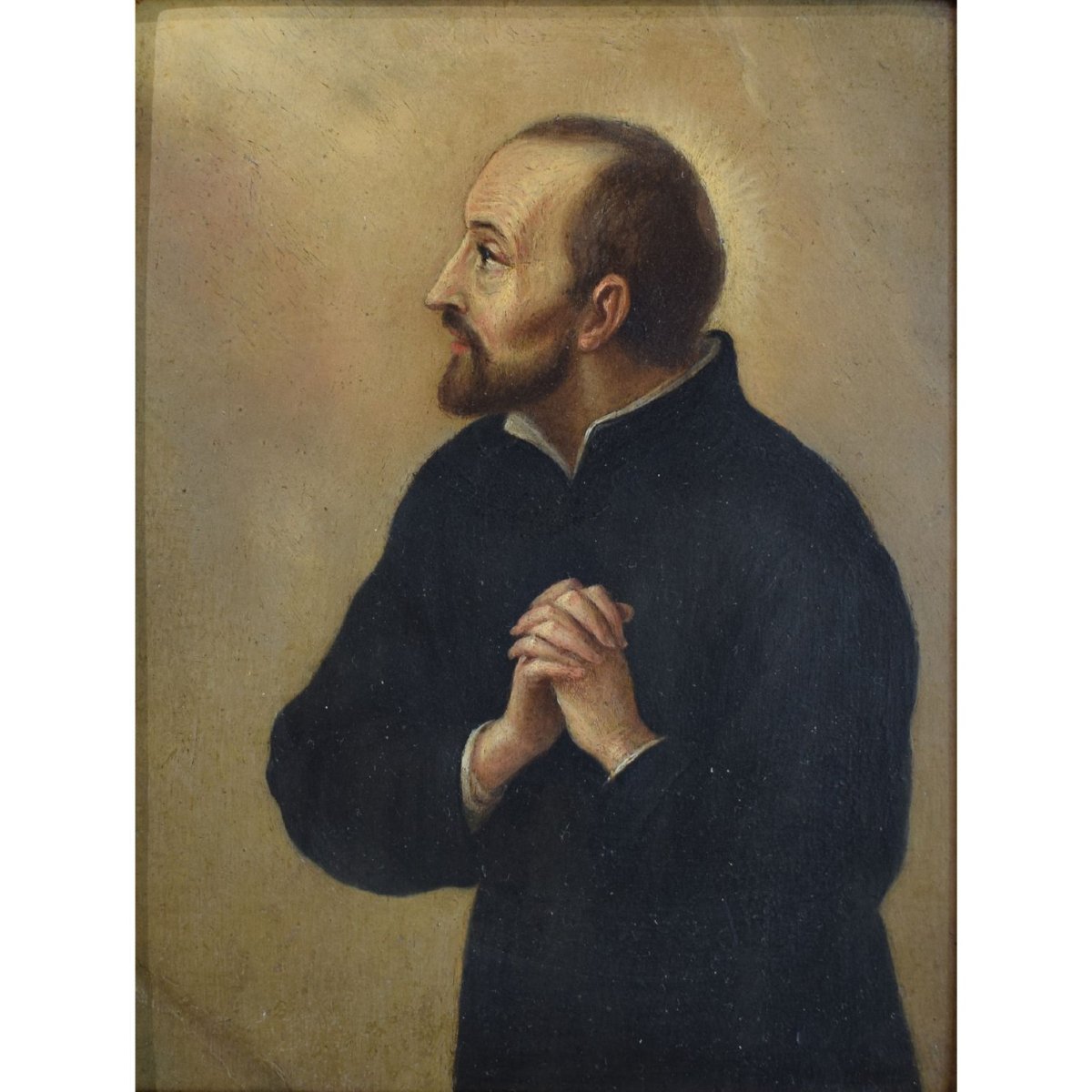 Saint Ignace de Loyola, huile sur cuivre, XVIIe siècle – Cadre vénitien du XVIe siècle-photo-2