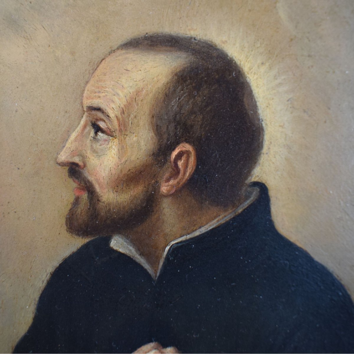 Saint Ignace de Loyola, huile sur cuivre, XVIIe siècle – Cadre vénitien du XVIe siècle-photo-3