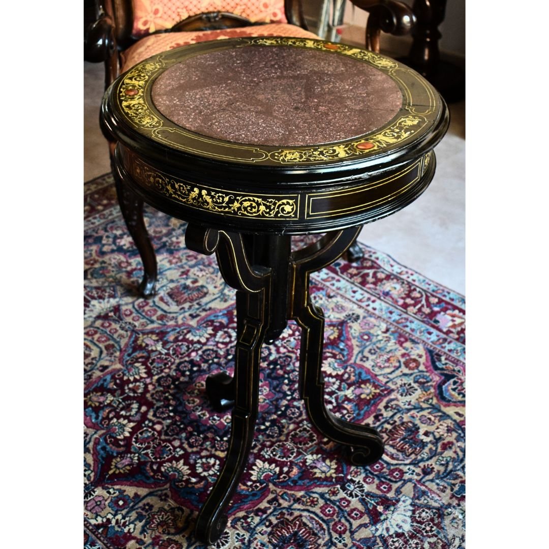 Renaissance-style Coffee Table In Porphyry With Bone Inlays, Pogliani Workshop, Milan -photo-2
