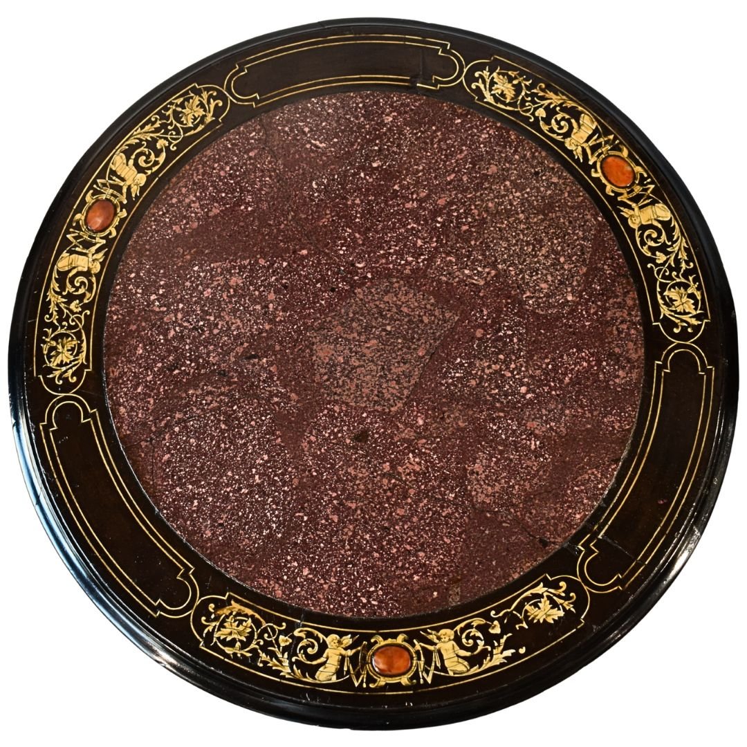 Renaissance-style Coffee Table In Porphyry With Bone Inlays, Pogliani Workshop, Milan -photo-3