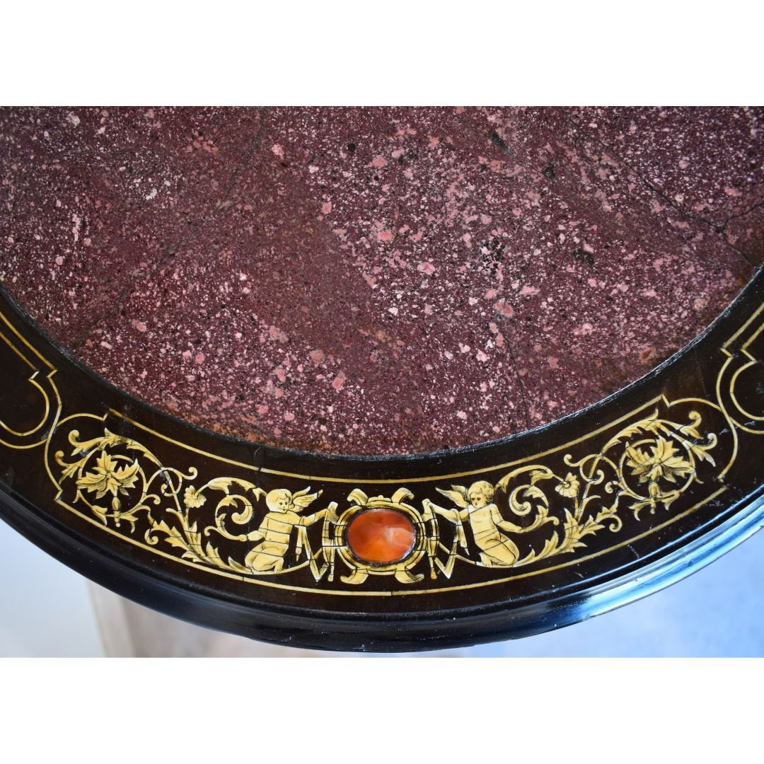 Renaissance-style Coffee Table In Porphyry With Bone Inlays, Pogliani Workshop, Milan -photo-4