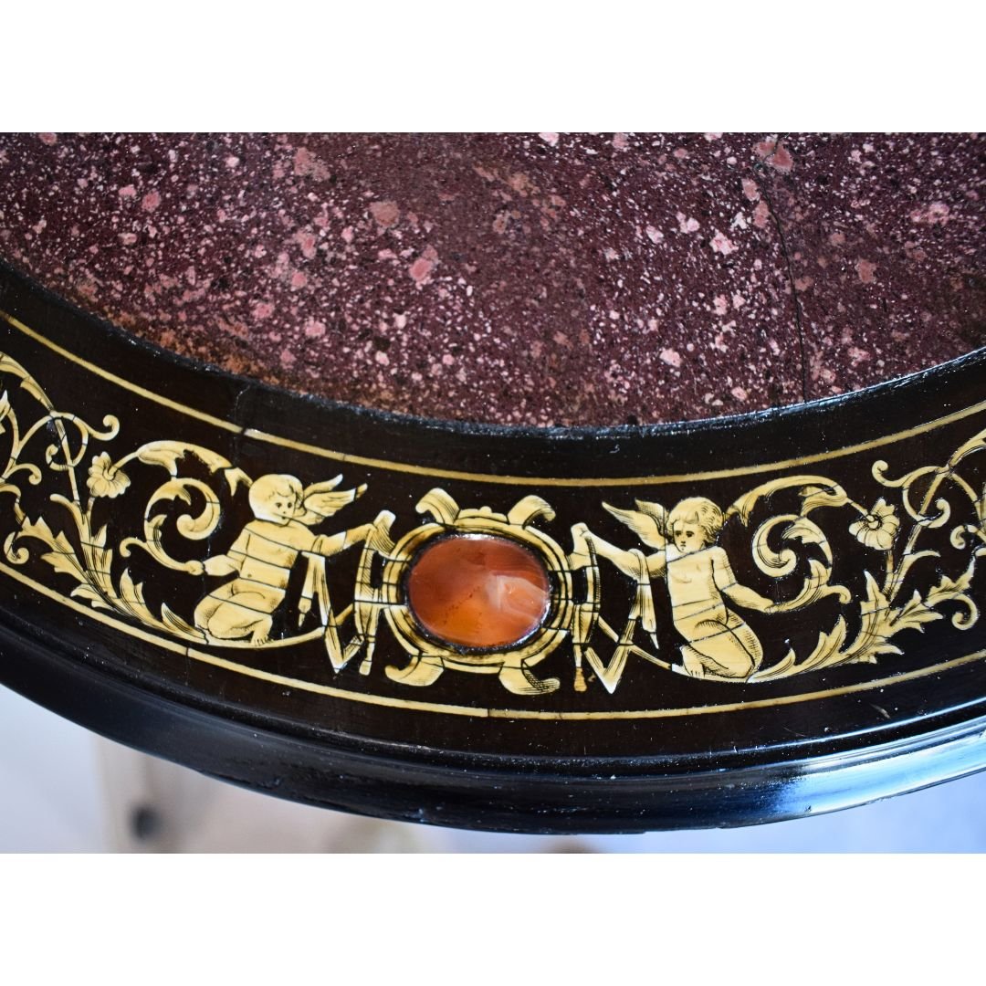 Renaissance-style Coffee Table In Porphyry With Bone Inlays, Pogliani Workshop, Milan -photo-1