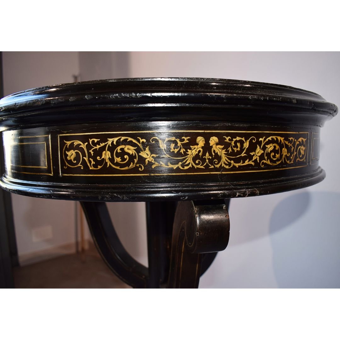 Renaissance-style Coffee Table In Porphyry With Bone Inlays, Pogliani Workshop, Milan -photo-3
