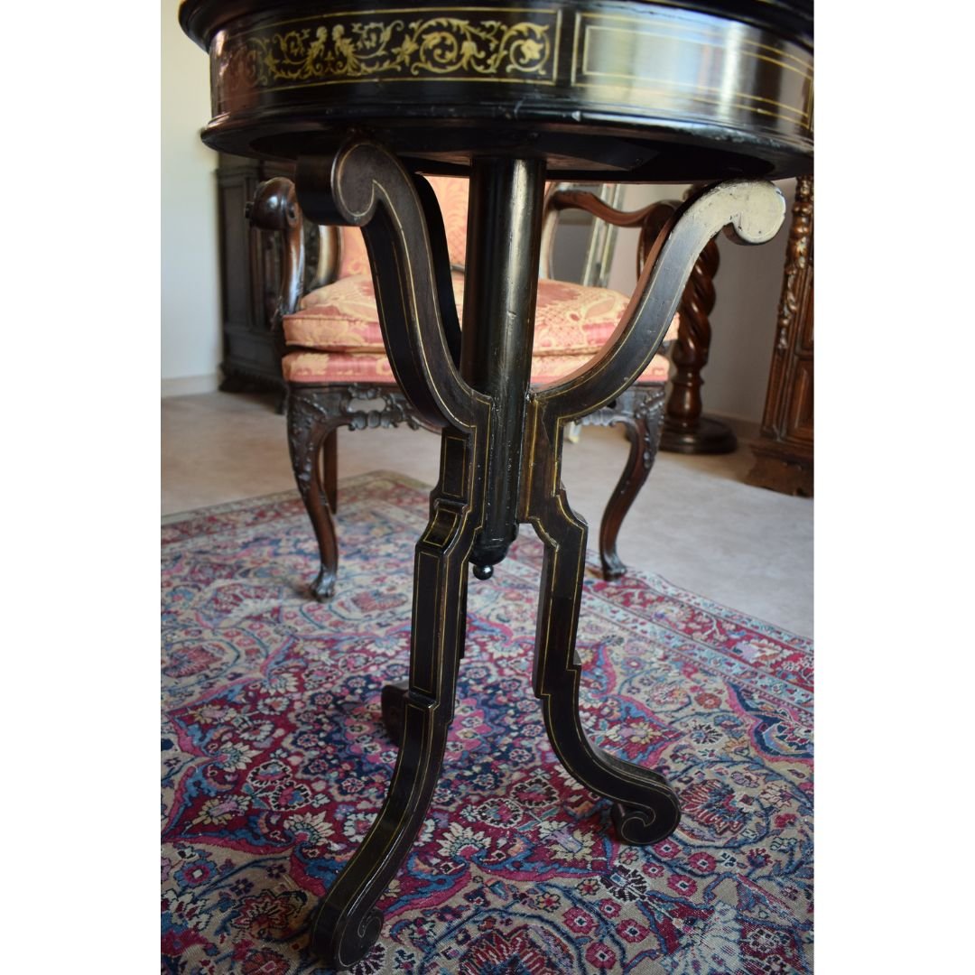Renaissance-style Coffee Table In Porphyry With Bone Inlays, Pogliani Workshop, Milan -photo-7