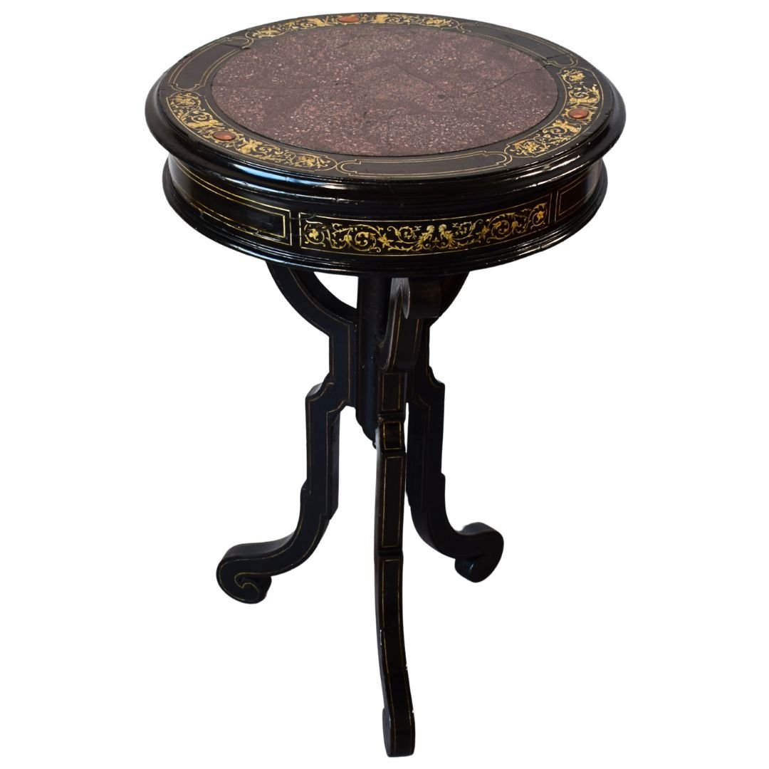 Renaissance-style Coffee Table In Porphyry With Bone Inlays, Pogliani Workshop, Milan 